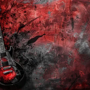 Papier Peint Guitare Électrique Grunge Rouge et Noir Rock
