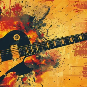 Papier Peint Guitare Électrique Explosion Artistique Style Grunge Rock