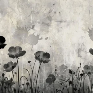 Papier peint floral monochrome cosmos sauvages fond texturé vintage