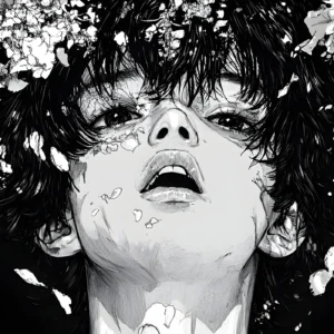 Papier peint manga noir et blanc fleurs de cerisier artistique