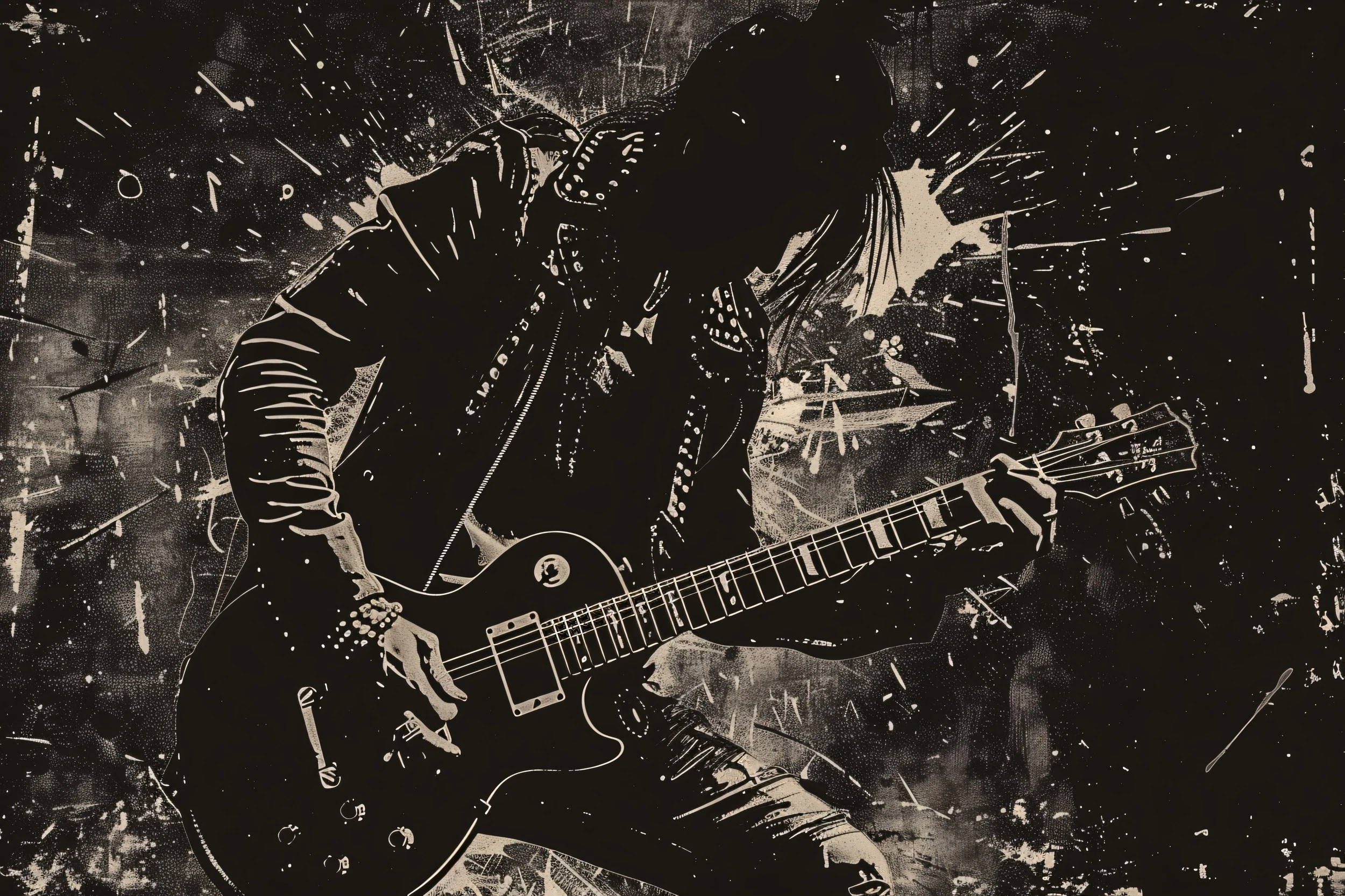 Papier peint rock métal guitaristes punk grunge noir blanc