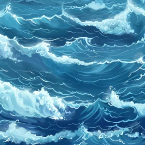 Papier Peint Vagues Océaniques Bleues Style Japonais Traditionnel