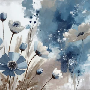 Papier peint floral aquarelle bleu et blanc style romantique