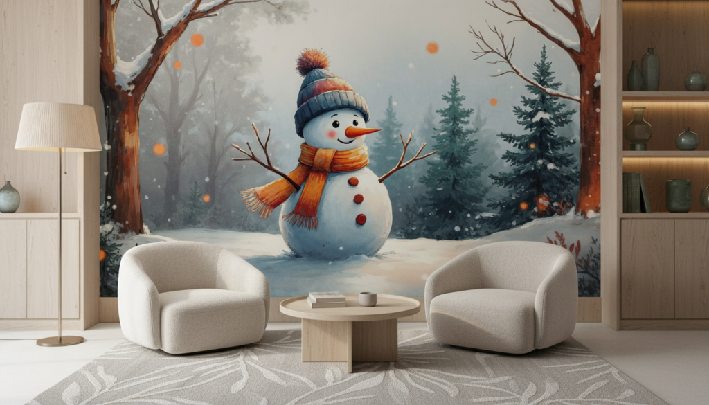 Bonhomme de neige joyeux dans forêt enneigée hivernale magique - Salle d'attente / Cabinet