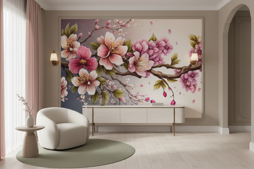 Branche de Cerisier en Fleurs avec Pétales Tombants Romantiques - Entrée