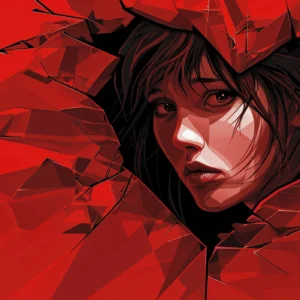 Papier peint portrait féminin géométrique abstrait rouge intense moderne