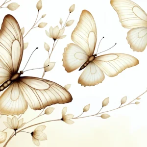 Papier Peint Élégant Papillons Dorés et Fleurs sur Fond Beige