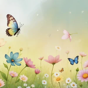 Papier peint floral enchanteur avec papillons et prairie printanière colorée