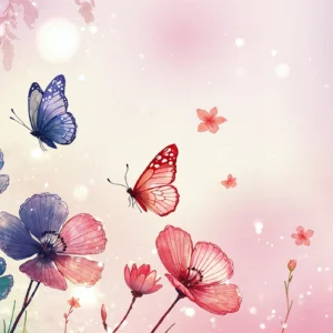 Papier Peint Aquarelle Fleurs et Papillons Pastel Romantique