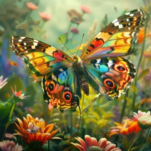 Papillon multicolore vibrant dans jardin fleuri naturel enchanteur