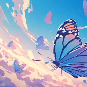 Papier peint papillons voltigeant ciel pastel dreamy multicolore