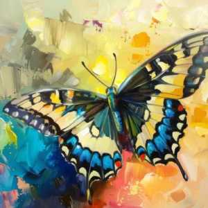 Papier peint artistique papillon coloré sur fond abstrait vibrant