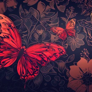 Papier peint tropical butterflies aux tons corail et orange