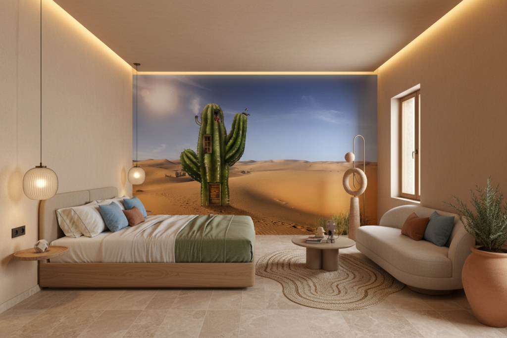 Cactus Habitable dans le Désert - Papier Peint Fantaisie Surréaliste - Hôtel