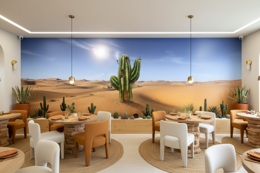 Cactus Habitable dans le Désert - Papier Peint Fantaisie Surréaliste - Restaurant
