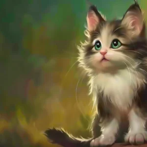 Adorable chaton aux yeux verts dans jardin fleuri coloré