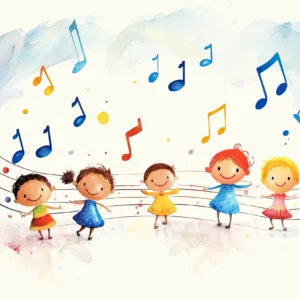 Papier Peint Enfants Musiciens Aquarelle Coloré Notes Joyeuses