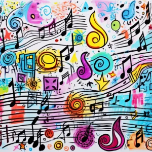 Papier peint musical abstrait coloré avec notes et portées dynamiques