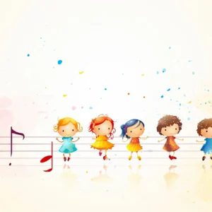 Papier Peint Musical Enfants Danseurs Coloré Aquarelle Arc-en-Ciel
