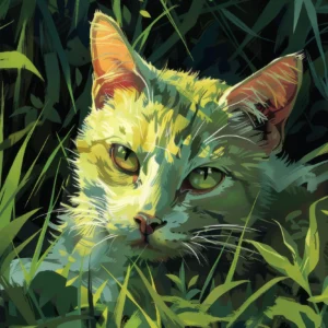 Chat dans la jungle luxuriante aux tons verts dorés