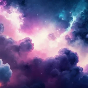 Papier Peint Cosmos Étoilé aux Nuages Violets et Bleus