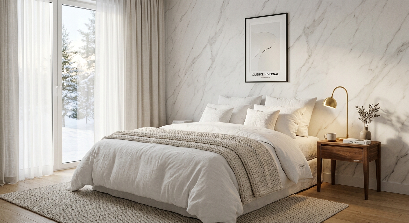 Chambre marbre : luxe hivernal silencieux