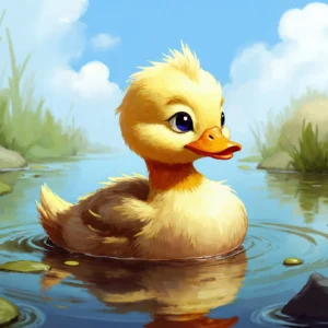 Papier peint caneton mignon dans étang naturel avec nénuphars