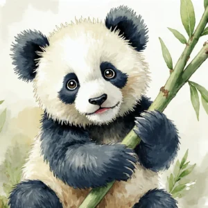 Papier Peint Panda Aquarelle Bambou Nature Chambre Enfant