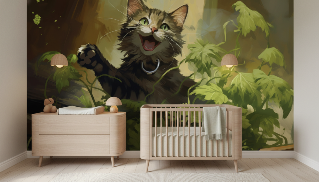 Chaton Espiègle Jouant dans un Jardin de Verdure - Chambre bébé