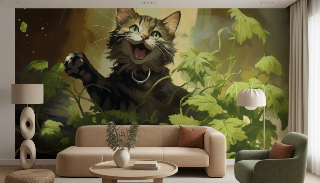 Chaton Espiègle Jouant dans un Jardin de Verdure - Salon / Séjour