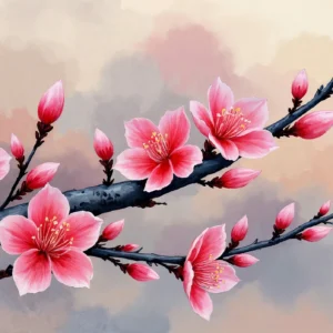 Branche de cerisier japonais aux fleurs roses délicates