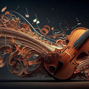 Papier Peint Artistique Violon en Bois Sculptural avec Ornements Floraux