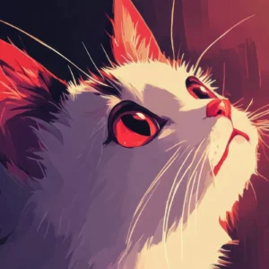 Portrait Artistique de Chat aux Yeux Rouge Lumineux Style Moderne