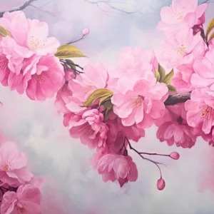 Papier peint fleurs de cerisier roses sur branche aquarelle