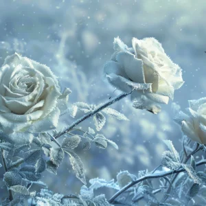 Papier Peint Roses Blanches Givrées Effet Neige Hiver Romantique