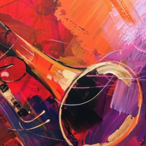 Papier peint abstrait musical instruments violon rouge violet dynamique