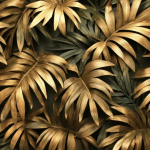 Papier peint tropical feuilles dorées luxe jungle moderne