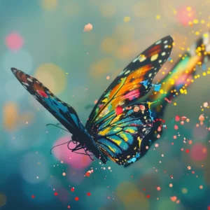 Papier peint artistique papillon multicolore effet peinture éclaboussures lumineuses