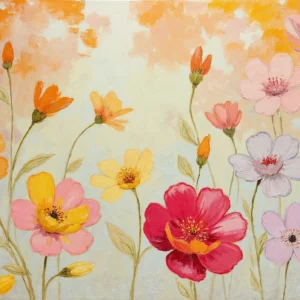 Papier peint floral aquarelle cosmos multicolores ambiance champêtre romantique