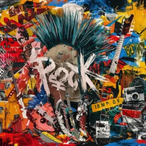 Papier peint collage punk rock explosion de couleurs urbaines