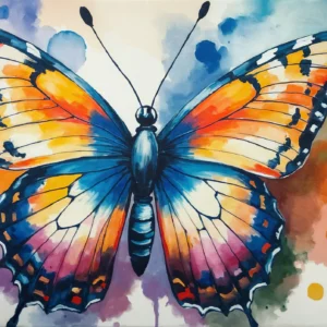Papillon aquarelle multicolore aux tons bleus oranges et roses éclatants