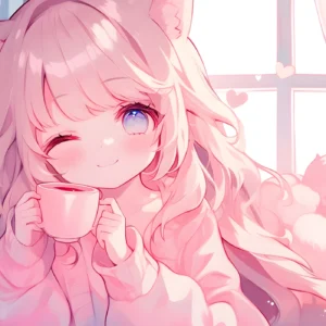 Papier peint anime romantique fille aux oreilles de chat rose