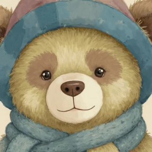 Papier peint ourson à capuche bleu style aquarelle enfant