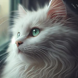 Papier peint chat blanc aux yeux verts regard mystérieux