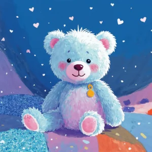 Papier peint enfant ours en peluche bleu univers magique étoilé