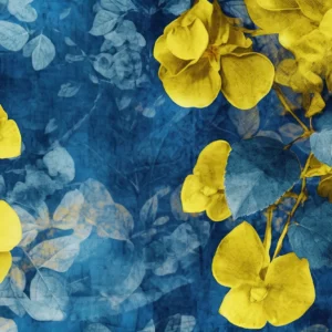Papier peint floral artistique bleu et jaune moderne