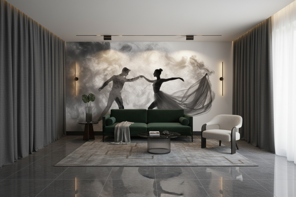 Danse Élégante en Noir et Blanc sur Fond Nuageux - Hôtel