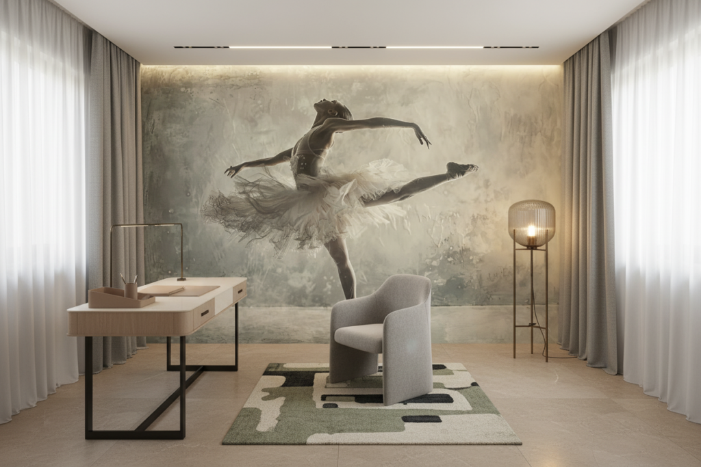 Danseuse Ballet Artistique Mouvement Gracieux Papier Peint Vintage Sépia - Bureau