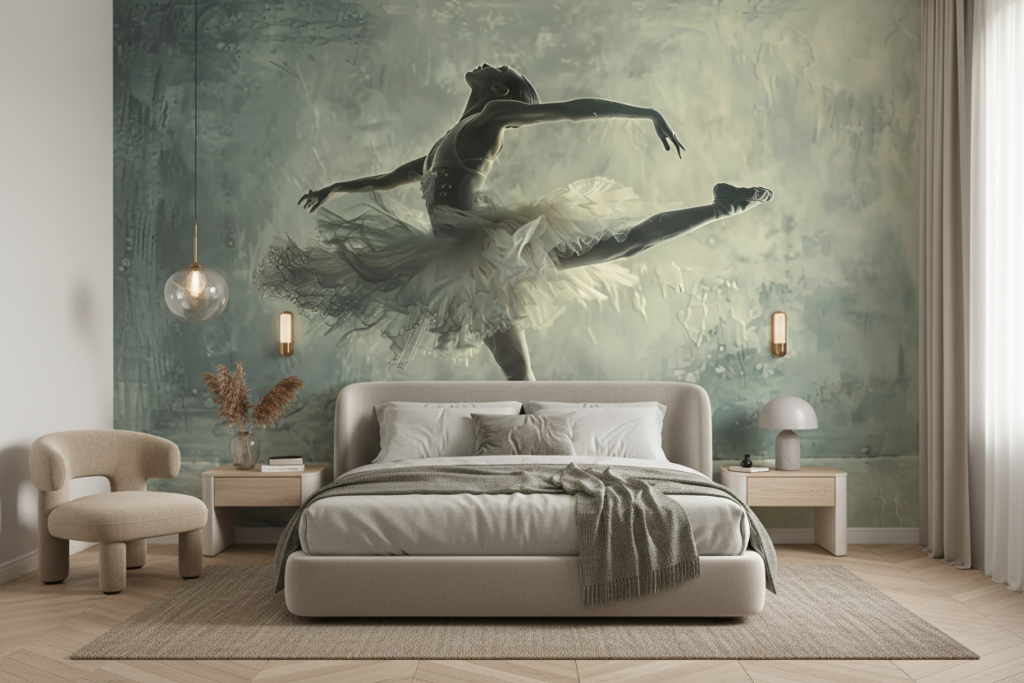 Danseuse Ballet Artistique Mouvement Gracieux Papier Peint Vintage Sépia - Chambre adulte