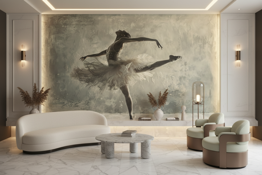 Danseuse Ballet Artistique Mouvement Gracieux Papier Peint Vintage Sépia - Hôtel